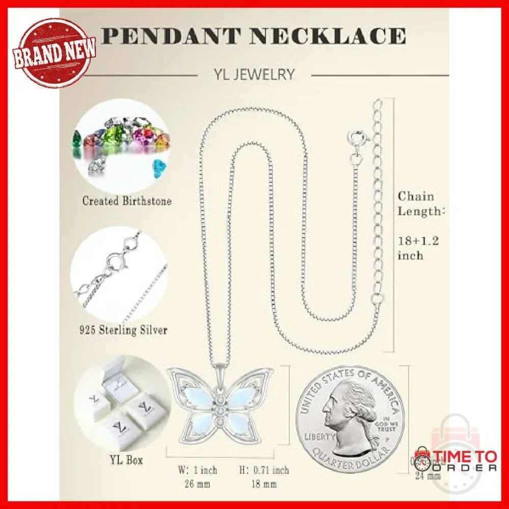 Sterling Silver Butterfly Teardrop Pendant Necklace with Box Chain